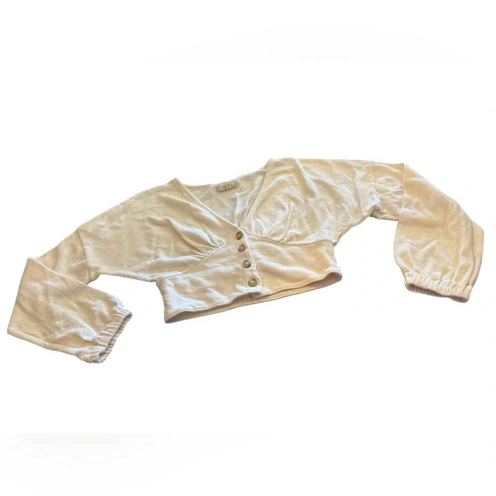 Madewell Deep-V Button-Front Crop Top - Long Sleeved Antique Cream - Picture 2 of 6